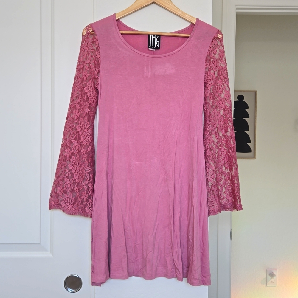 TMG lace sleeve pink dress small
